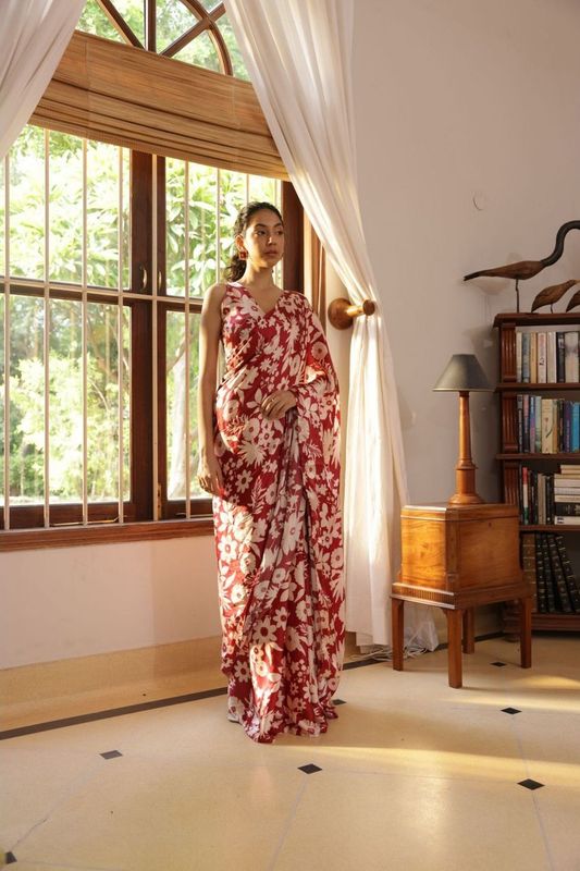 Maroon Color Beautiful Designer Nylon Japan Satin Fabric Trendy Girlie Saree