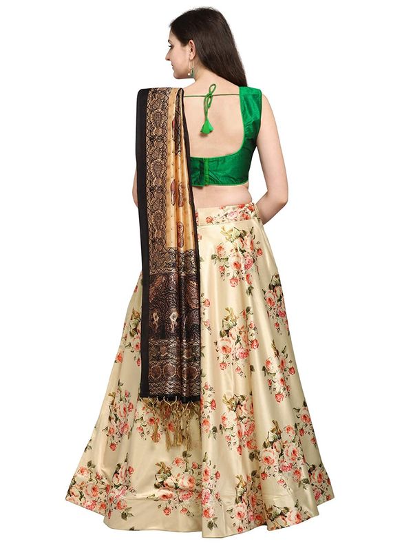 Ethnic Motifs Digital Print Shiney Satin Croptop Lehenga Choli With Blouse For Women and Girls