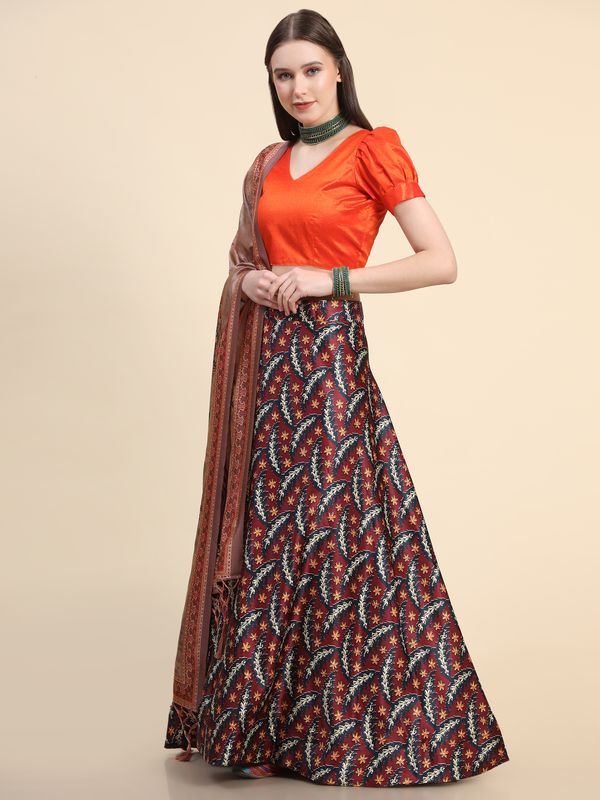 Digital Print Shiney Satin Stitched Lehenga Choli With Blouse and Sequnce Work Orgenza Dupatta For Women and Girls