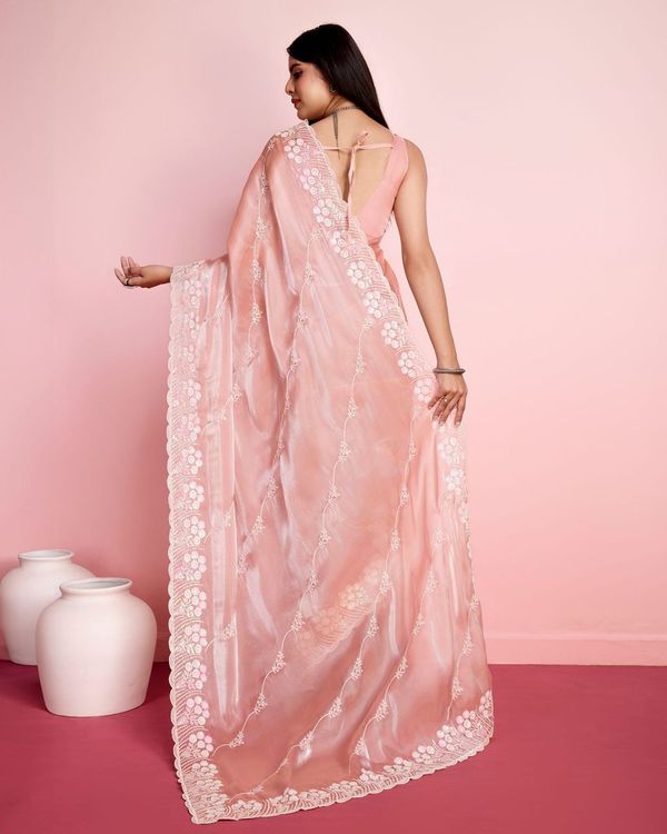 Peach Sequance Embroidery Work Jimmy Choo Saree
