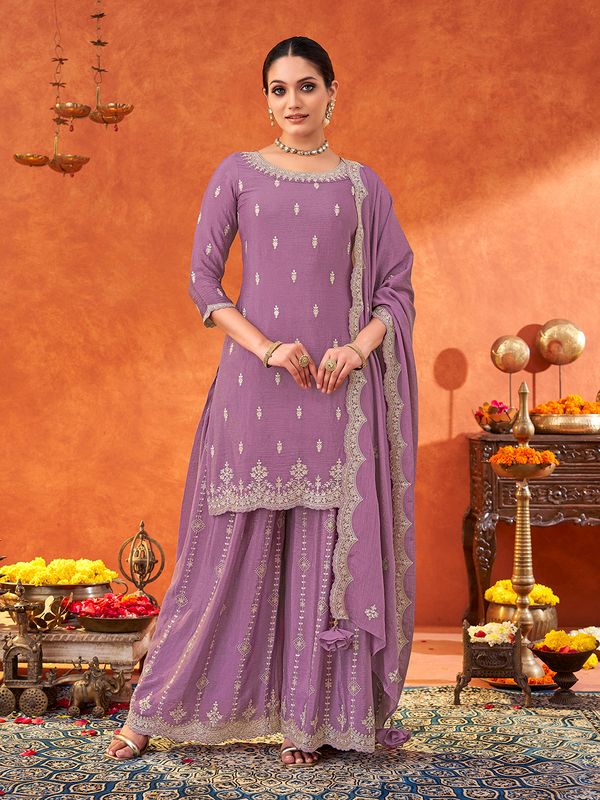 Lavender Poly chiffon Kurtas