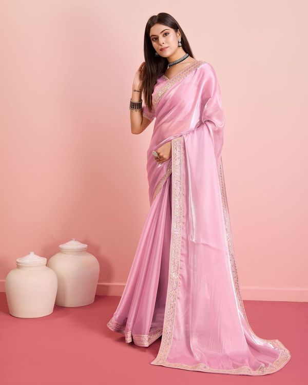 Pink Embroidery Work Lace Blouse Jimmy Choo Saree