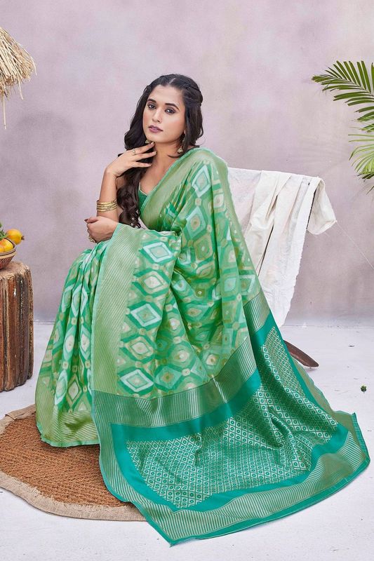 Pista Wevon Jacquard Designer Silk Blend Saree