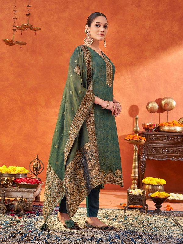 Teal Pure Gold Tissue Silk Kurtas