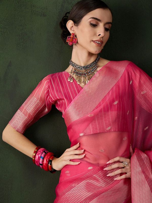 Pink Wevon Designer Khadi Organza Saree