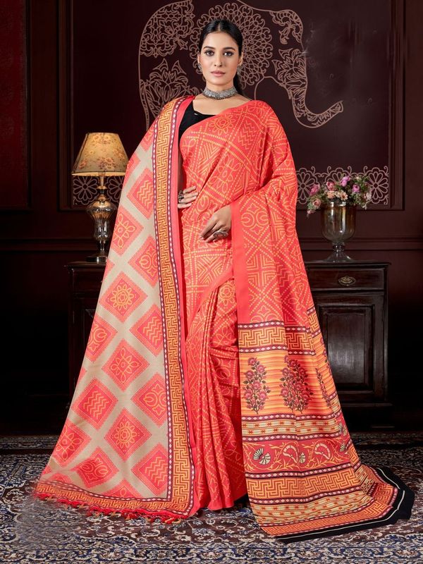 Orange Designer Digital Printed Pashmina Saree