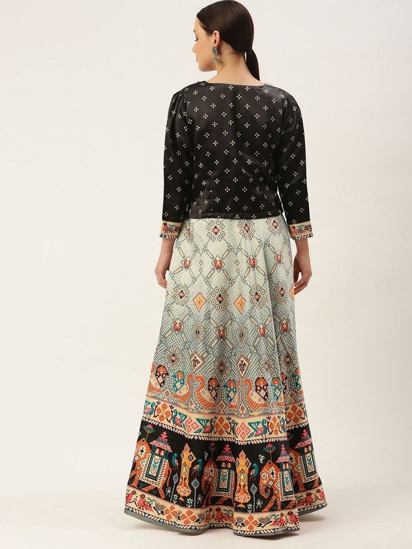Ethnic Motifs Digital Print Shiney Satin Croptop Lehenga Choli With Blouse For Women and Girls