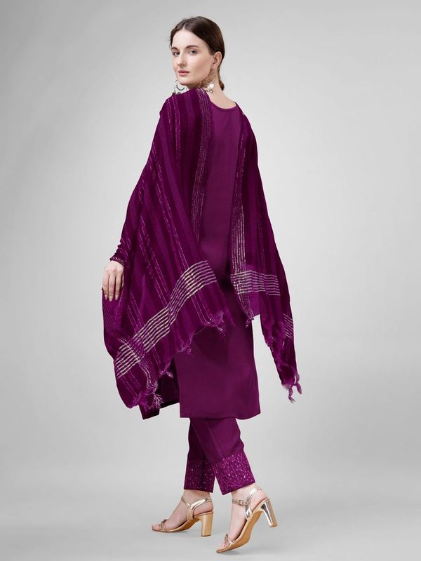 Purple Cotton Blend Ethnc Formal Looks Stitched Salwar Kameez
