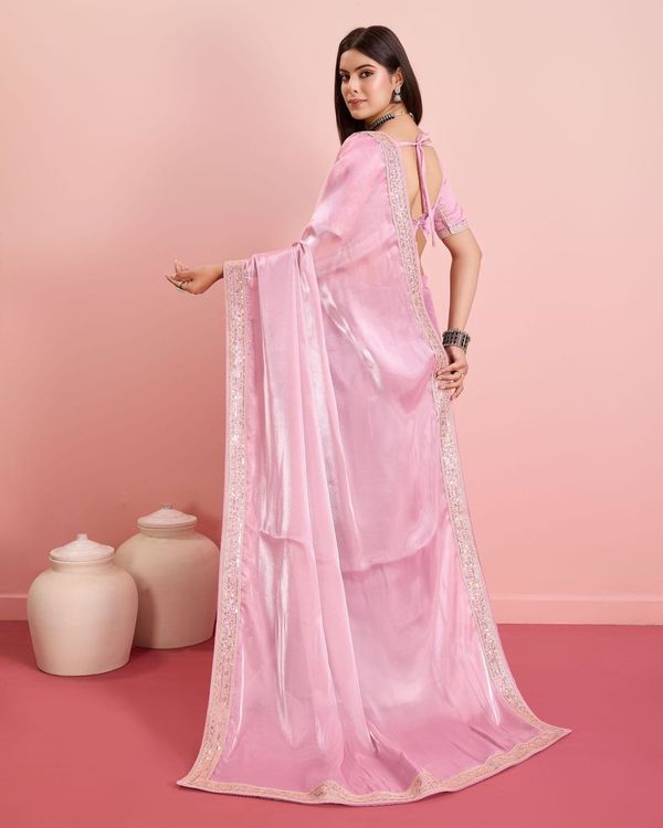 Pink Embroidery Work Lace Blouse Jimmy Choo Saree