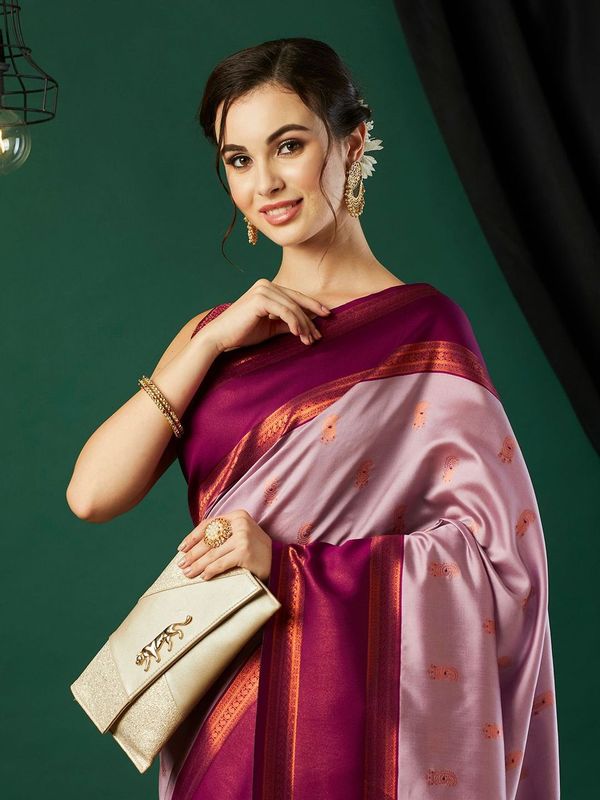 Pink Wevon Jari Designer Banarasi Silk Saree