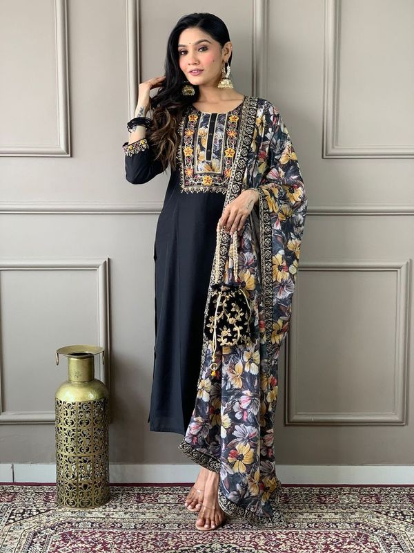 Black Chanderi Silk Straight Kurta