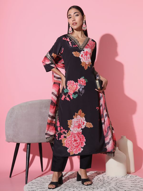 Black Muslin Straight Kurta
