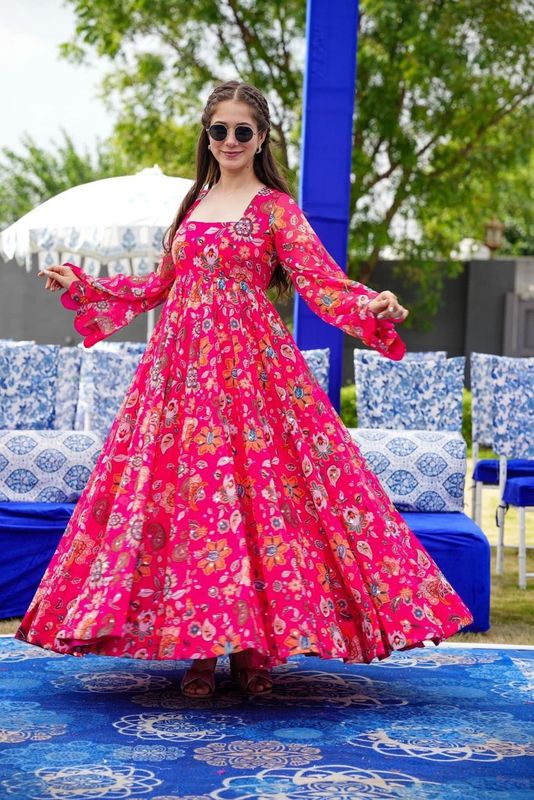 pinkHeavy GeorgetteKurtas