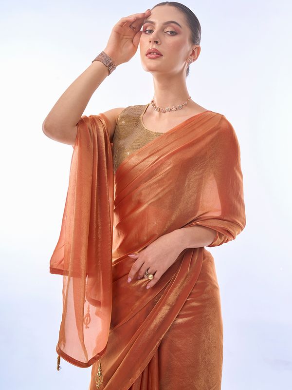 Rust Designer Work Fendy Saree
