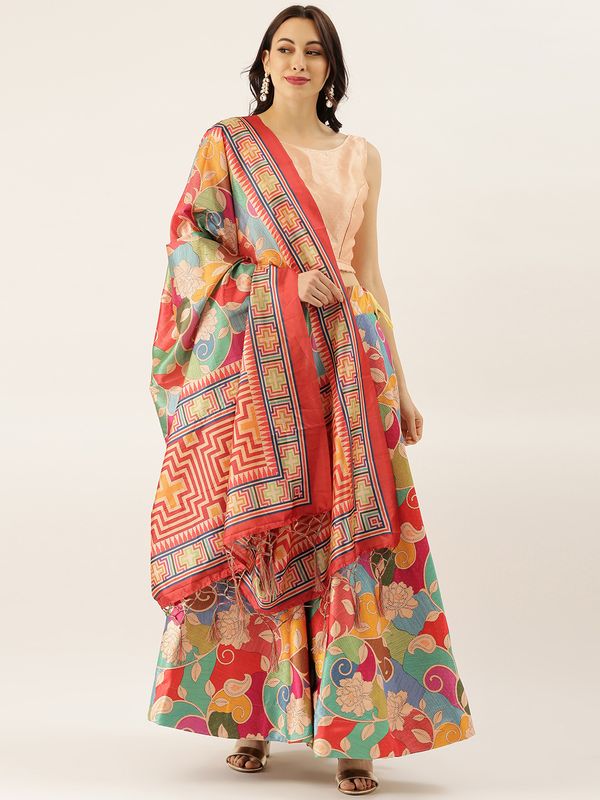Digital Print Satin Silk Fabric Stitched Lehenga Choli With Jequared Blouse and Assami Silk Thread Work Dupatta For Women and Girls In Festive Party And Traditional Wear