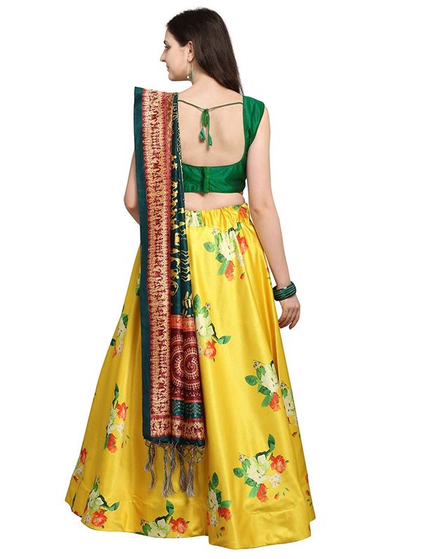 Bandhni Patola Type Digital Print Shiney Satin Croptop Lehenga Choli With Blouse For Women and Girls