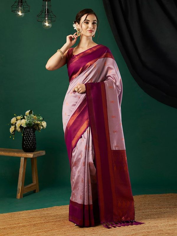 Pink Wevon Jari Designer Banarasi Silk Saree