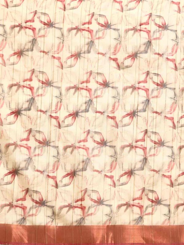 Beige Women's Chanderi Cotton Silk Digital Print Saree