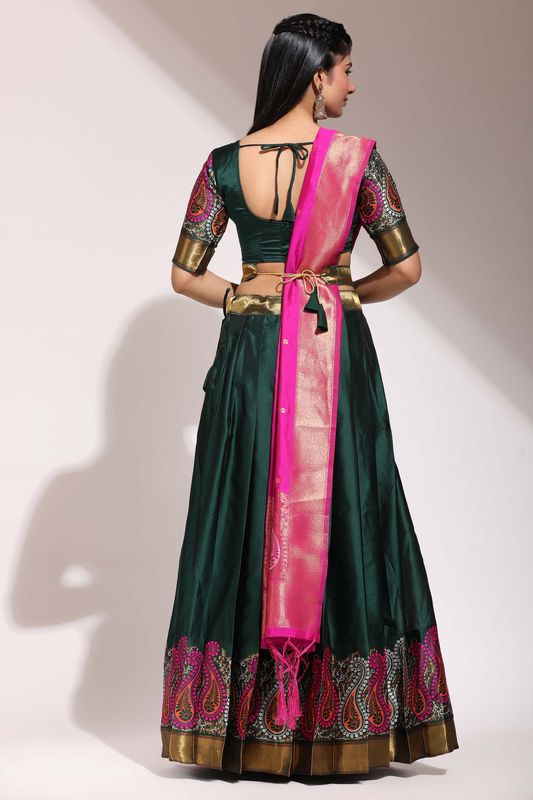 Green Lichi Silk Jacquard Work Lehenga