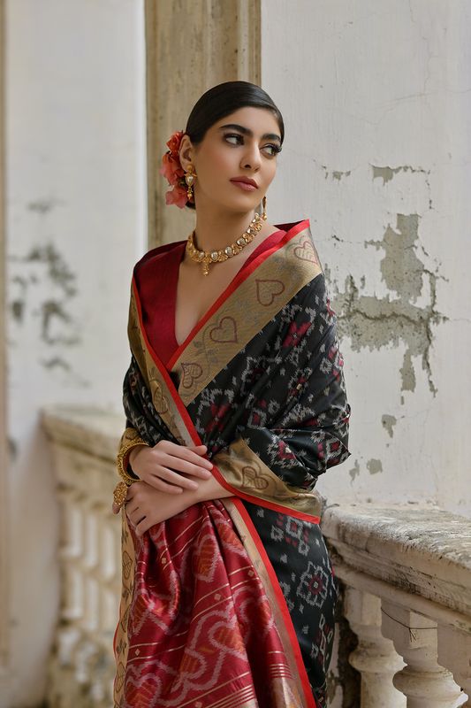 Black All Over Ikkat Woven Design With Contrast Pallu Saree