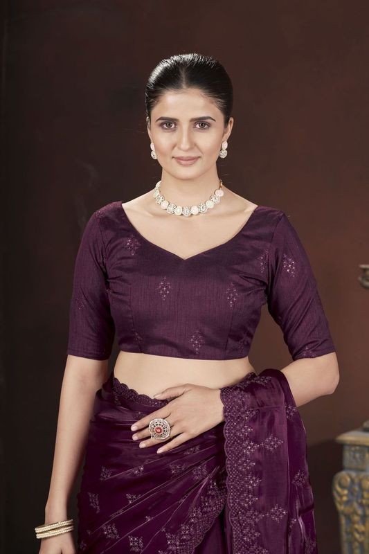 Magenta Sequance & Thread Embroidery Work Jimmy Choo Saree