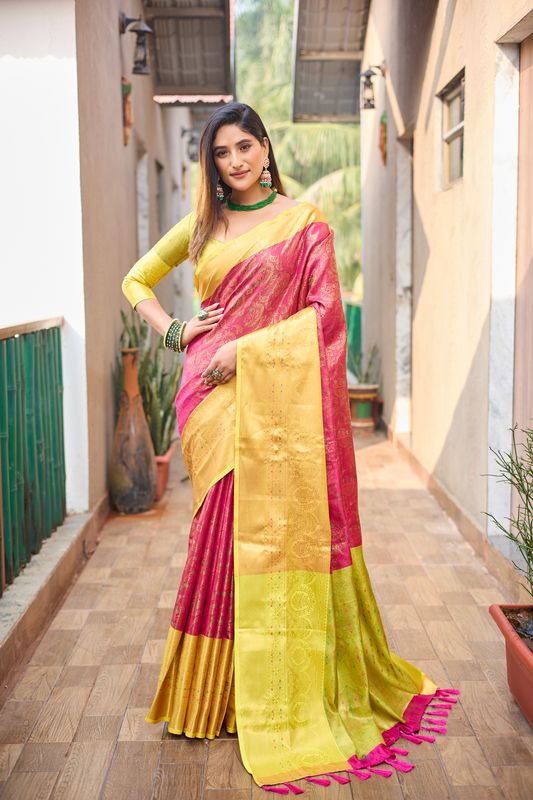 Pink Wevon Jacquard Designer Kanjivaram Silk Saree