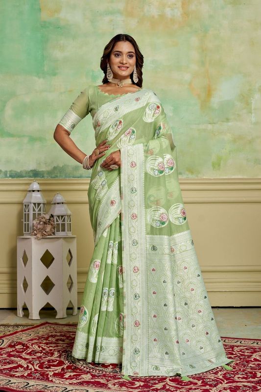 Green Wevon Designer Cotton Saree