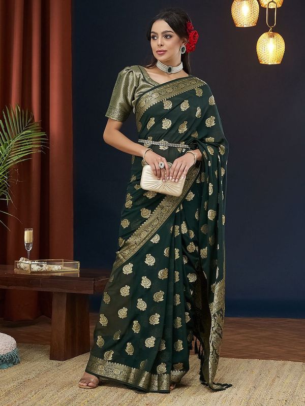 Green Wevon Jacquard Designer Georgette Saree