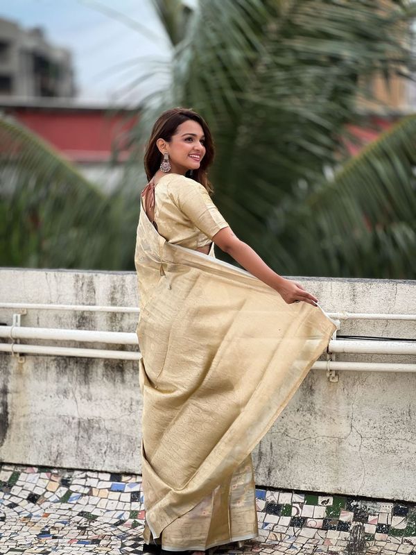 Yellow Color Tissue Silk Saree With Weaving Jari Meenakari Designer Looks