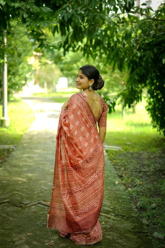 Orange Designer Digital Printed Cotton Saree