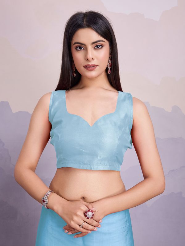 Sky Blue Thread & Sequance Embroidery Work Jimmi Silk Saree