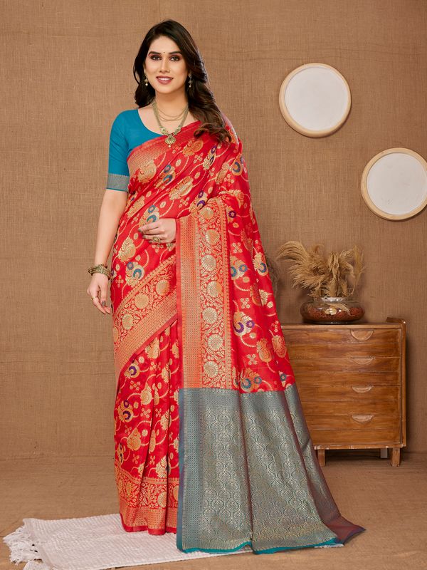 Red Weaving Jari Designer Banarasi Silk Saree