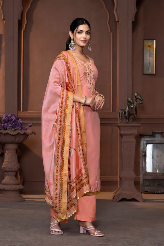 Rust Color Modal Fabric Designer Printed With Hand Work For Beautiful Ethnic Looks Designer Wedding Wear
