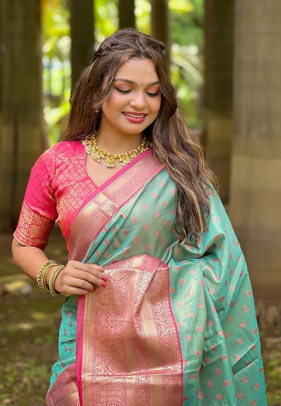 Blue Wevon Jari Designer Tissue Silk Saree