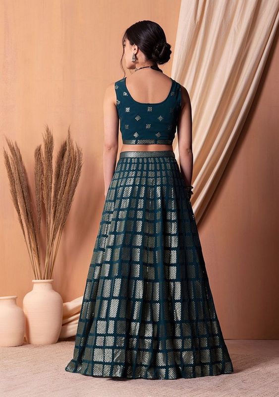 Teal Color Sequins Embroidered Bridesmaid Ceremonial Lehenga Choli