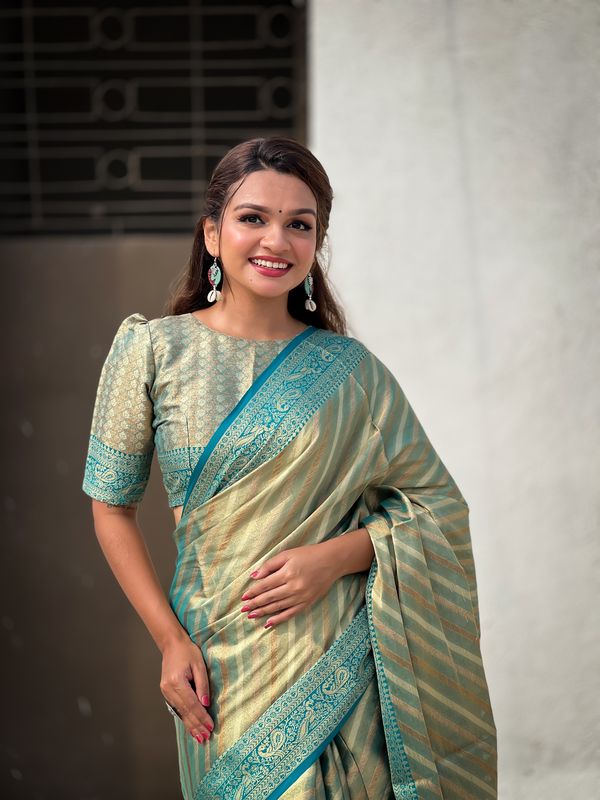 Blue Wevon Laheriya Designer Jari Tissue Saree