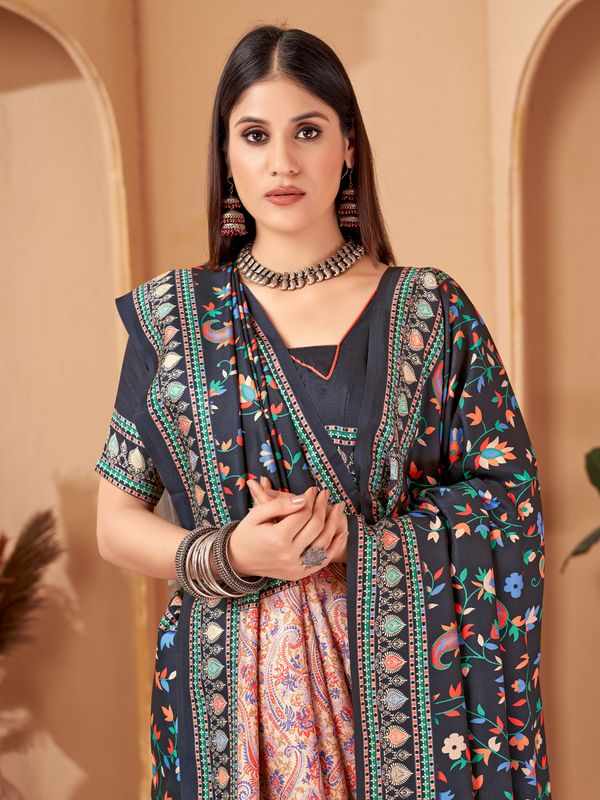 Winter Special Blue Color Pashmina Saree With Fancy Shawl For Wedding Looks