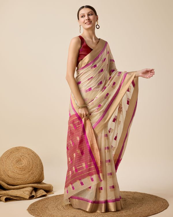 Cream Weaving Designer Cotton Silk Saree