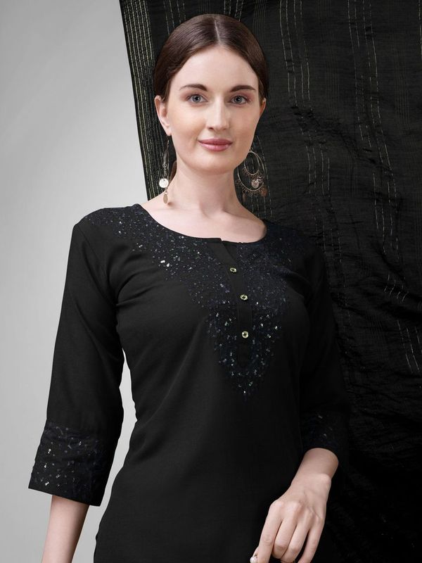 Black Cotton Blend Ethnc Formal Looks Stitched Salwar Kameez