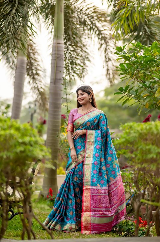 Sky Blue Wevon Meenakari Designer Banarasi Silk Saree