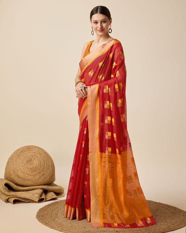 Red Weaving Designer Cotton Silk Saree