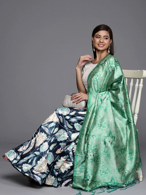 Bandhni Patola Type Digital Print Shiney Satin Croptop Lehenga Choli With Blouse For Women and Girls