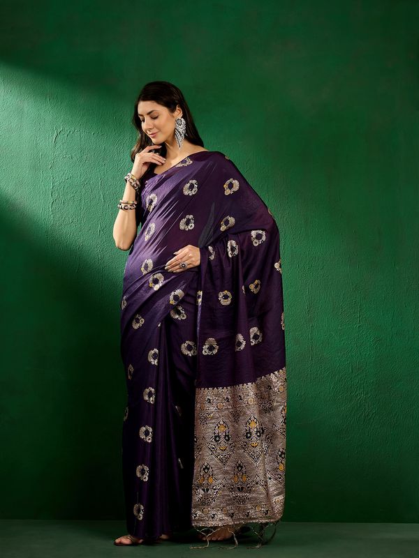 Voilet Wevon Jacquard Designer Staple Dola Cotton Saree