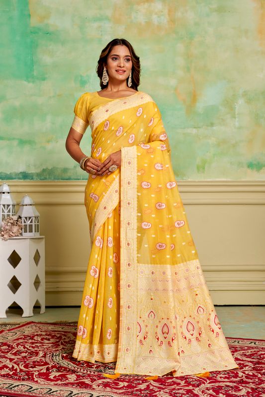 Yellow Wevon Designer Cotton Saree