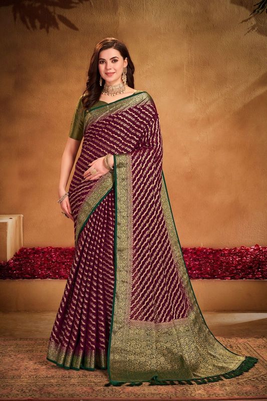 Wine Wevon Jacquard Designer Georgette Saree