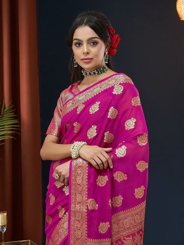 Pink Wevon Jacquard Designer Georgette Saree