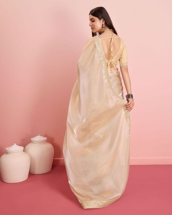 Beige Embroidery Work Lace Blouse Jimmy Choo Saree