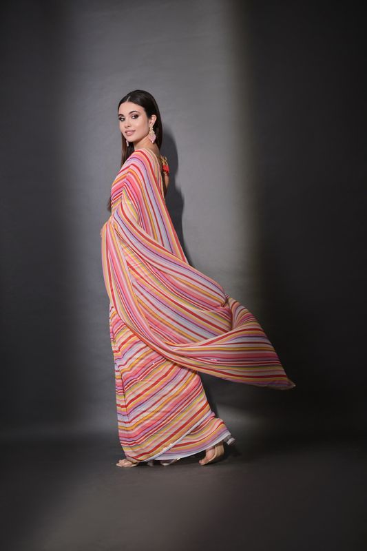Multy Sequance Lining Embroidery Work Georgette Saree