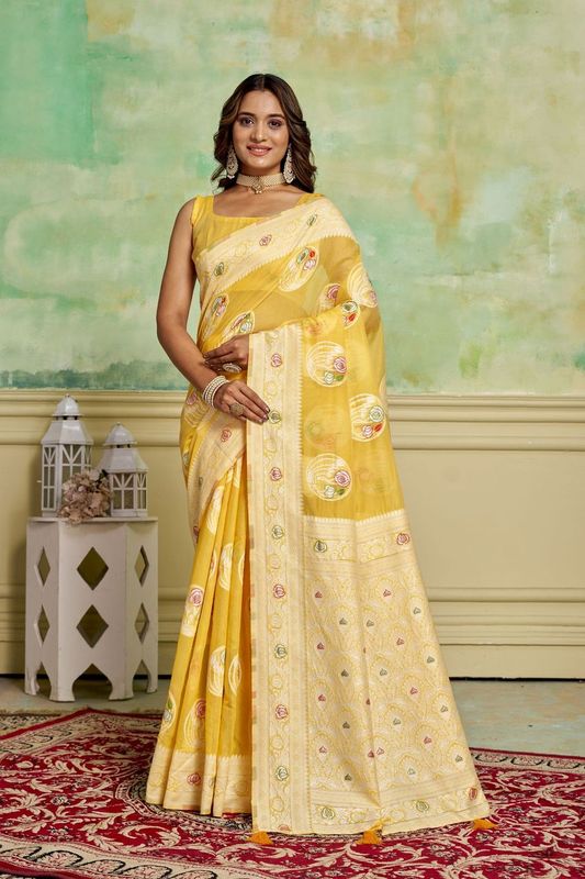 Yellow Wevon Designer Cotton Saree