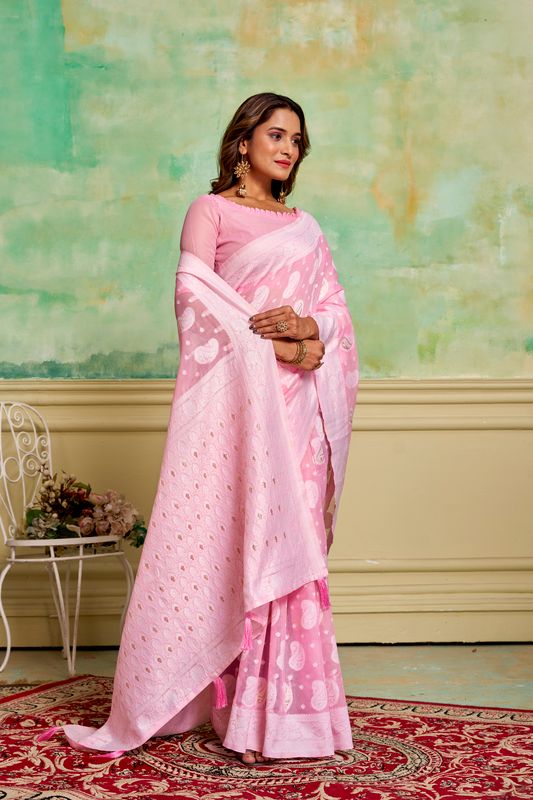 Pink Wevon Designer Cotton Saree